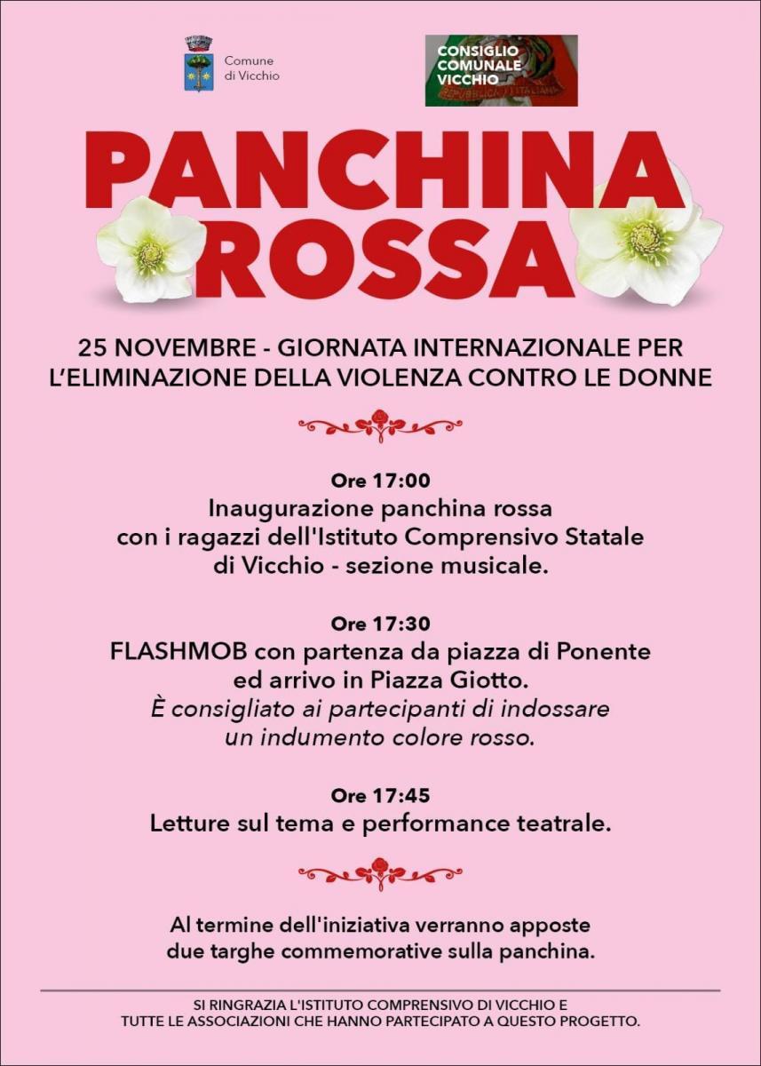 25 novembre giornata internazionale contro la violenza sulle donne. Installazione Panchina Rossa.