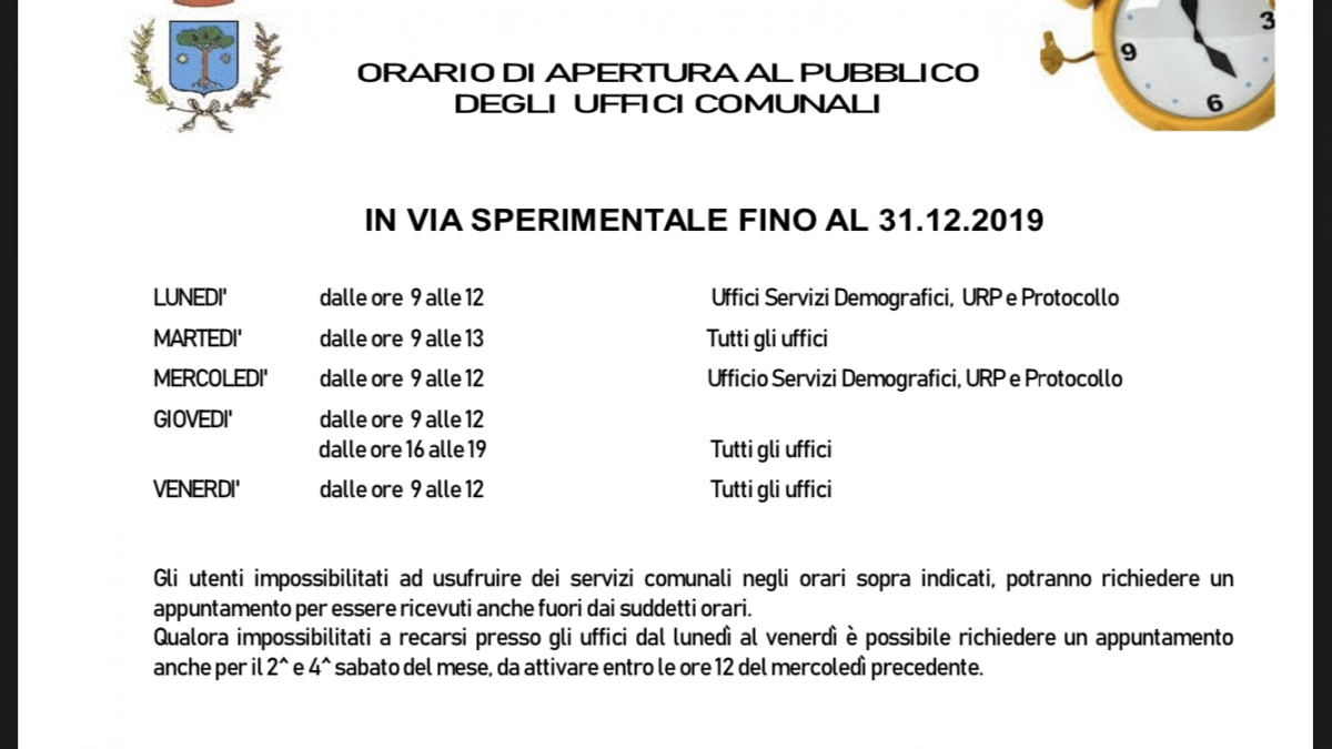 Comune chiuso il sabato: tutto confermato fino a fine anno